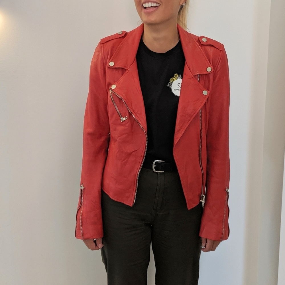 Zara red leather jacket